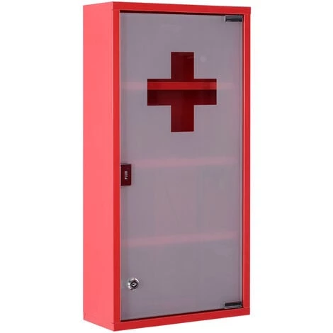 HOMCOM Armoire à Pharmacie 3 étagères 4 Niveaux Verrouillable Porte Verre Trempé Dépoli Logo Croix 30L X 12l X 60H Cm Acier Inox Rouge - Rouge 3 HOMCOM Armoire à Pharmacie 3 étagères 4 Niveaux Verrouillable Porte Verre Trempé Dépoli Logo Croix 30L X 12l X 60H Cm Acier Inox Rouge - Rouge
