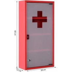 HOMCOM Armoire à Pharmacie 3 étagères 4 Niveaux Verrouillable Porte Verre Trempé Dépoli Logo Croix 30L X 12l X 60H Cm Acier Inox Rouge - Rouge 9 HOMCOM Armoire à Pharmacie 3 étagères 4 Niveaux Verrouillable Porte Verre Trempé Dépoli Logo Croix 30L X 12l X 60H Cm Acier Inox Rouge - Rouge -France HOMCOM Soldes 2022 25008663 3