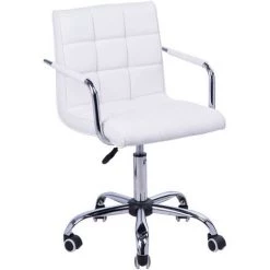 HOMCOM Chaise De Bureau Fauteuil Manager Pivotant Hauteur Réglable Revêtement Synthétique Capitonné Blanc - Blanc