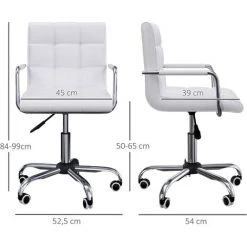 HOMCOM Chaise De Bureau Fauteuil Manager Pivotant Hauteur Réglable Revêtement Synthétique Capitonné Blanc - Blanc -France HOMCOM Soldes 2022 25008667 3