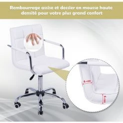 HOMCOM Chaise De Bureau Fauteuil Manager Pivotant Hauteur Réglable Revêtement Synthétique Capitonné Blanc - Blanc -France HOMCOM Soldes 2022 25008667 5