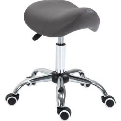 HOMCOM Tabouret De Massage Tabouret Selle Ergonomique Pivotant 360° Hauteur Réglable Revêtement Synthétique Gris Chromé
