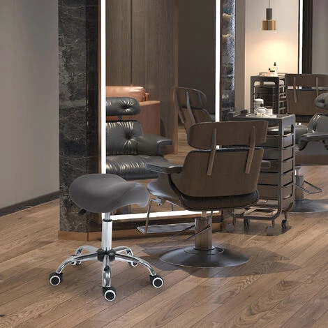 HOMCOM Tabouret De Massage Tabouret Selle Ergonomique Pivotant 360° Hauteur Réglable Revêtement Synthétique Gris Chromé 4 HOMCOM Tabouret De Massage Tabouret Selle Ergonomique Pivotant 360° Hauteur Réglable Revêtement Synthétique Gris Chromé – Image 2