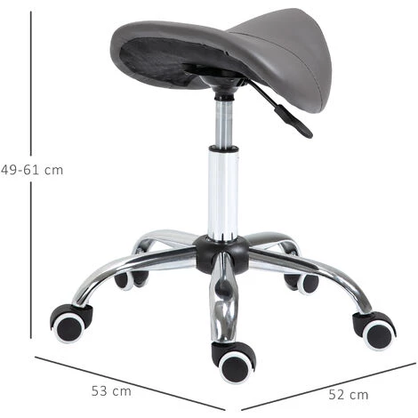 HOMCOM Tabouret De Massage Tabouret Selle Ergonomique Pivotant 360° Hauteur Réglable Revêtement Synthétique Gris Chromé 5 HOMCOM Tabouret De Massage Tabouret Selle Ergonomique Pivotant 360° Hauteur Réglable Revêtement Synthétique Gris Chromé – Image 3