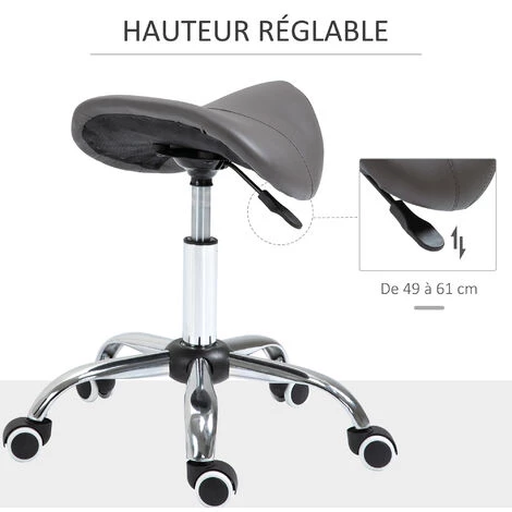 HOMCOM Tabouret De Massage Tabouret Selle Ergonomique Pivotant 360° Hauteur Réglable Revêtement Synthétique Gris Chromé 6 HOMCOM Tabouret De Massage Tabouret Selle Ergonomique Pivotant 360° Hauteur Réglable Revêtement Synthétique Gris Chromé – Image 4