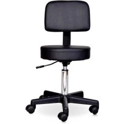 HOMCOM Tabouret Massage A Roulettes Reglable En Hauteur Pivotant Avec Dossier Ergonomique Noir