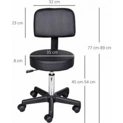 HOMCOM Tabouret Massage A Roulettes Reglable En Hauteur Pivotant Avec Dossier Ergonomique Noir -France HOMCOM Soldes 2022 25008743 3