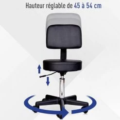 HOMCOM Tabouret Massage A Roulettes Reglable En Hauteur Pivotant Avec Dossier Ergonomique Noir -France HOMCOM Soldes 2022 25008743 5
