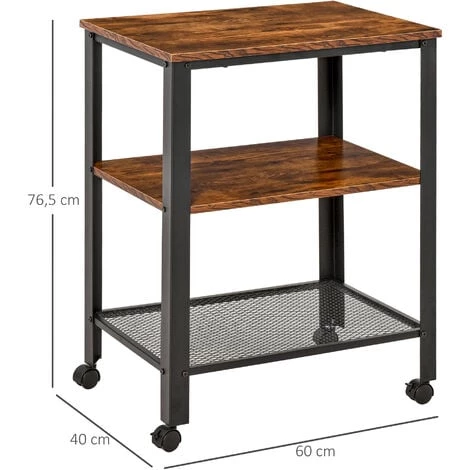 HOMCOM Chariot De Service Desserte Vintage Style Industriel 2 étagères Métal Noir Panneaux Particules Imitation Bois - Noir 4 HOMCOM Chariot De Service Desserte Vintage Style Industriel 2 étagères Métal Noir Panneaux Particules Imitation Bois - Noir – Image 2