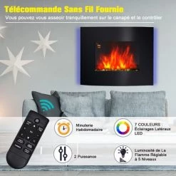 HOMCOM Cheminée électrique Murale éclairages Latéraux LED Design Avant-gardiste Affichage LED Avec Télécommande Et Minuterie 900/1800 W Luminosité Réglable Noir - Noir -France HOMCOM Soldes 2022 25008790 4