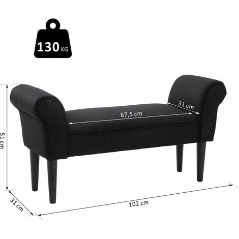 HOMCOM Banc Banquette Design Contemporain Accoudoirs Courbés Grand Confort 102L X 31l X 51H Cm Noir - Noir 5 HOMCOM Banc Banquette Design Contemporain Accoudoirs Courbés Grand Confort 102L X 31l X 51H Cm Noir - Noir – Image 3