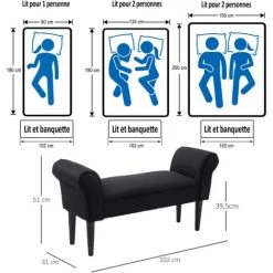 HOMCOM Banc Banquette Design Contemporain Accoudoirs Courbés Grand Confort 102L X 31l X 51H Cm Noir - Noir 10 HOMCOM Banc Banquette Design Contemporain Accoudoirs Courbés Grand Confort 102L X 31l X 51H Cm Noir - Noir -France HOMCOM Soldes 2022 25008814 4