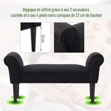 HOMCOM Banc Banquette Design Contemporain Accoudoirs Courbés Grand Confort 102L X 31l X 51H Cm Noir - Noir 7 HOMCOM Banc Banquette Design Contemporain Accoudoirs Courbés Grand Confort 102L X 31l X 51H Cm Noir - Noir – Image 5
