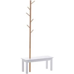 HOMCOM Banc Porte-manteaux 2 En 1 Design Contemporain Cosy Dim. 80L X 30l X 180H Cm MDF Blanc Bois Massif Bambou - Blanc