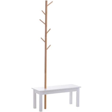 HOMCOM Banc Porte-manteaux 2 En 1 Design Contemporain Cosy Dim. 80L X 30l X 180H Cm MDF Blanc Bois Massif Bambou - Blanc 3 HOMCOM Banc Porte-manteaux 2 En 1 Design Contemporain Cosy Dim. 80L X 30l X 180H Cm MDF Blanc Bois Massif Bambou - Blanc