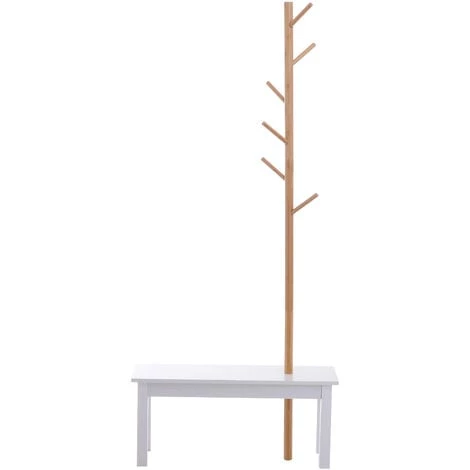 HOMCOM Banc Porte-manteaux 2 En 1 Design Contemporain Cosy Dim. 80L X 30l X 180H Cm MDF Blanc Bois Massif Bambou - Blanc 7 HOMCOM Banc Porte-manteaux 2 En 1 Design Contemporain Cosy Dim. 80L X 30l X 180H Cm MDF Blanc Bois Massif Bambou - Blanc – Image 5