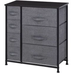 HOMCOM Meuble De Rangement Commode Design 64L X 30l X 71H Cm 7 Tiroirs Métal MDF Non Tissé Noir