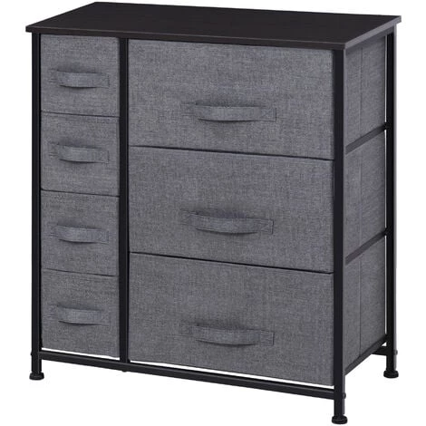 HOMCOM Meuble De Rangement Commode Design 64L X 30l X 71H Cm 7 Tiroirs Métal MDF Non Tissé Noir 3 HOMCOM Meuble De Rangement Commode Design 64L X 30l X 71H Cm 7 Tiroirs Métal MDF Non Tissé Noir