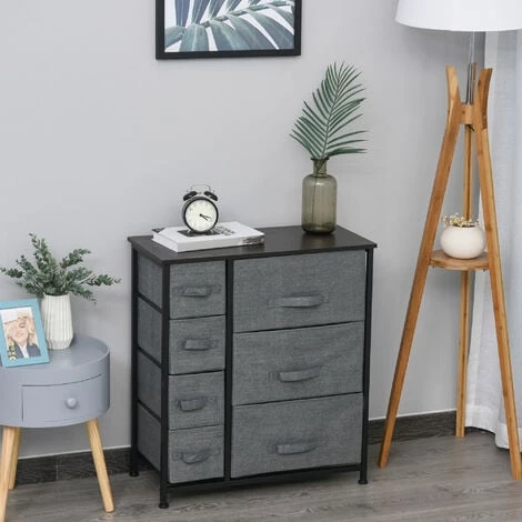 HOMCOM Meuble De Rangement Commode Design 64L X 30l X 71H Cm 7 Tiroirs Métal MDF Non Tissé Noir 4 HOMCOM Meuble De Rangement Commode Design 64L X 30l X 71H Cm 7 Tiroirs Métal MDF Non Tissé Noir â Image 2