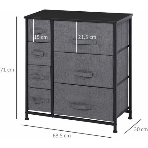 HOMCOM Meuble De Rangement Commode Design 64L X 30l X 71H Cm 7 Tiroirs Métal MDF Non Tissé Noir 5 HOMCOM Meuble De Rangement Commode Design 64L X 30l X 71H Cm 7 Tiroirs Métal MDF Non Tissé Noir â Image 3