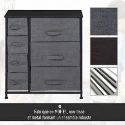 HOMCOM Meuble De Rangement Commode Design 64L X 30l X 71H Cm 7 Tiroirs Métal MDF Non Tissé Noir 11 HOMCOM Meuble De Rangement Commode Design 64L X 30l X 71H Cm 7 Tiroirs Métal MDF Non Tissé Noir -France HOMCOM Soldes 2022 25008831 5