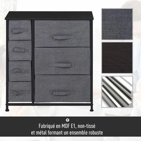 HOMCOM Meuble De Rangement Commode Design 64L X 30l X 71H Cm 7 Tiroirs Métal MDF Non Tissé Noir 7 HOMCOM Meuble De Rangement Commode Design 64L X 30l X 71H Cm 7 Tiroirs Métal MDF Non Tissé Noir â Image 5