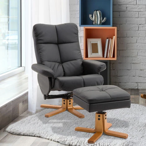 HOMCOM Fauteuil Relax Inclinable Style Contemporain Repose-pieds Coffre Rangement Revêtement Synthétique Acier Bois Noir - Noir 4 HOMCOM Fauteuil Relax Inclinable Style Contemporain Repose-pieds Coffre Rangement Revêtement Synthétique Acier Bois Noir - Noir – Image 2