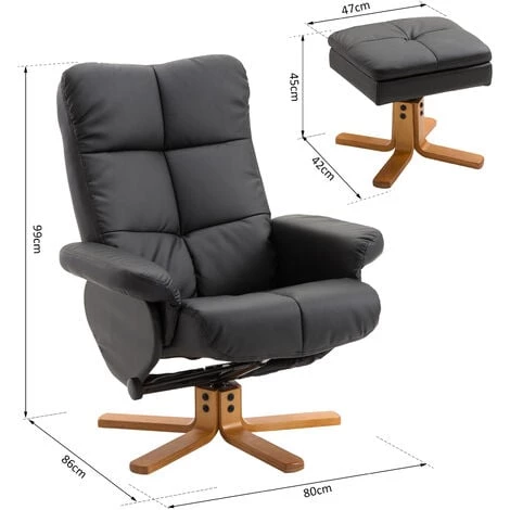 HOMCOM Fauteuil Relax Inclinable Style Contemporain Repose-pieds Coffre Rangement Revêtement Synthétique Acier Bois Noir - Noir 5 HOMCOM Fauteuil Relax Inclinable Style Contemporain Repose-pieds Coffre Rangement Revêtement Synthétique Acier Bois Noir - Noir – Image 3