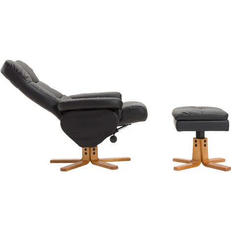 HOMCOM Fauteuil Relax Inclinable Style Contemporain Repose-pieds Coffre Rangement Revêtement Synthétique Acier Bois Noir - Noir 6 HOMCOM Fauteuil Relax Inclinable Style Contemporain Repose-pieds Coffre Rangement Revêtement Synthétique Acier Bois Noir - Noir – Image 4