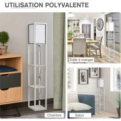 HOMCOM Lampadaire étagère Lampe étagère 26L X 26l X 160H Cm 3 étagères 4 Niveaux MDF Blanc - Blanc -France HOMCOM Soldes 2022 25008880 5