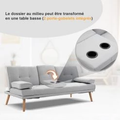 HOMCOM Canapé Convertible 3 Places Design Scandinave Inclinaison Dossier Réglable 3 Niveaux Dossier Central Rabattable 2 Porte-verres Bois Massif Lin Gris Clair - Gris Clair 11 HOMCOM Canapé Convertible 3 Places Design Scandinave Inclinaison Dossier Réglable 3 Niveaux Dossier Central Rabattable 2 Porte-verres Bois Massif Lin Gris Clair - Gris Clair -France HOMCOM Soldes 2022 25008885 5