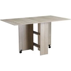 HOMCOM Table Pliante De Cuisine Salle à Manger Amovible Sur Roulettes 140L X 80l X 74H Cm 2 étagères Intégrées Panneaux Particules Coloris Chêne Clair - Marron