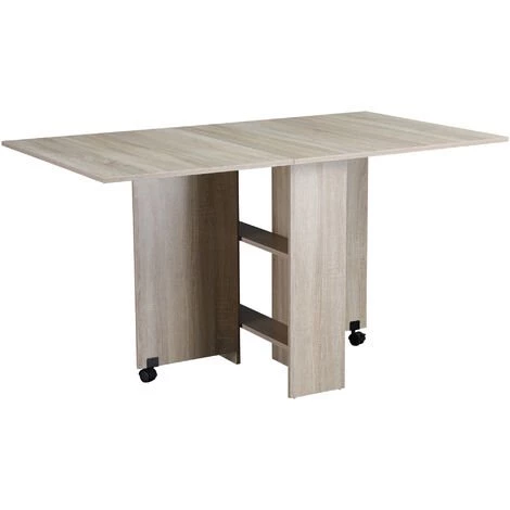 HOMCOM Table Pliante De Cuisine Salle à Manger Amovible Sur Roulettes 140L X 80l X 74H Cm 2 étagères Intégrées Panneaux Particules Coloris Chêne Clair - Marron 3 HOMCOM Table Pliante De Cuisine Salle à Manger Amovible Sur Roulettes 140L X 80l X 74H Cm 2 étagères Intégrées Panneaux Particules Coloris Chêne Clair - Marron