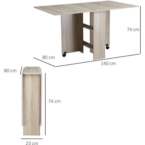 HOMCOM Table Pliante De Cuisine Salle à Manger Amovible Sur Roulettes 140L X 80l X 74H Cm 2 étagères Intégrées Panneaux Particules Coloris Chêne Clair - Marron 5 HOMCOM Table Pliante De Cuisine Salle à Manger Amovible Sur Roulettes 140L X 80l X 74H Cm 2 étagères Intégrées Panneaux Particules Coloris Chêne Clair - Marron – Image 3