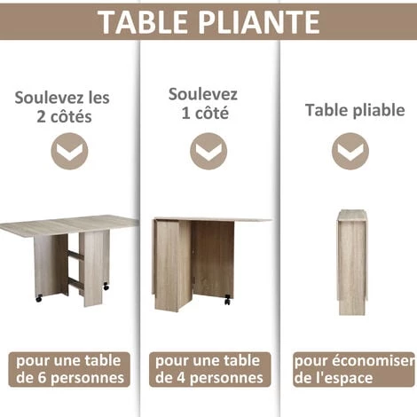 HOMCOM Table Pliante De Cuisine Salle à Manger Amovible Sur Roulettes 140L X 80l X 74H Cm 2 étagères Intégrées Panneaux Particules Coloris Chêne Clair - Marron 7 HOMCOM Table Pliante De Cuisine Salle à Manger Amovible Sur Roulettes 140L X 80l X 74H Cm 2 étagères Intégrées Panneaux Particules Coloris Chêne Clair - Marron – Image 5