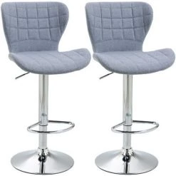HOMCOM Lot De 2 Tabouret De Bar Design Contemporain Hauteur D'assise Réglable 59-81 Cm Pivotant 360° Lin Gris - Gris