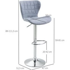 HOMCOM Lot De 2 Tabouret De Bar Design Contemporain Hauteur D'assise Réglable 59-81 Cm Pivotant 360° Lin Gris - Gris -France HOMCOM Soldes 2022 25008949 3