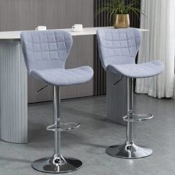 HOMCOM Lot De 2 Tabouret De Bar Design Contemporain Hauteur D'assise Réglable 59-81 Cm Pivotant 360° Lin Gris - Gris -France HOMCOM Soldes 2022 25008949 4