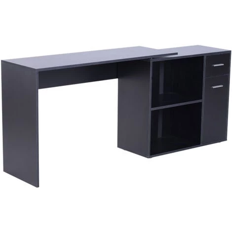 HOMCOM Bureau Informatique Multimédia Modulable Multi-rangements Double Niche + Tiroir Panneaux Particules Noir - Noir 4 HOMCOM Bureau Informatique Multimédia Modulable Multi-rangements Double Niche + Tiroir Panneaux Particules Noir - Noir – Image 2