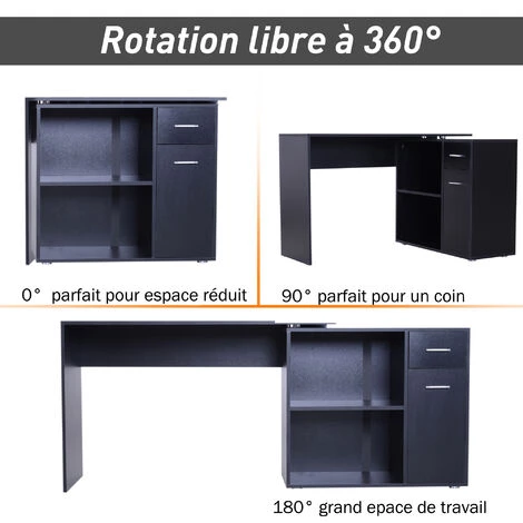 HOMCOM Bureau Informatique Multimédia Modulable Multi-rangements Double Niche + Tiroir Panneaux Particules Noir - Noir 6 HOMCOM Bureau Informatique Multimédia Modulable Multi-rangements Double Niche + Tiroir Panneaux Particules Noir - Noir – Image 4