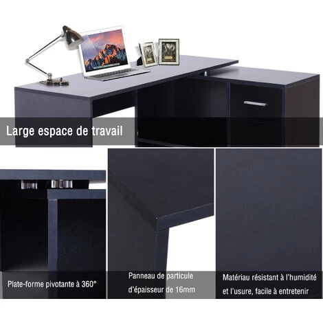 HOMCOM Bureau Informatique Multimédia Modulable Multi-rangements Double Niche + Tiroir Panneaux Particules Noir - Noir 7 HOMCOM Bureau Informatique Multimédia Modulable Multi-rangements Double Niche + Tiroir Panneaux Particules Noir - Noir – Image 5