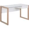 HOMCOM Bureau Informatique Table De Travail Ordinateur Avec Grand Plateau En Verre Trempé Et Tiroir Intégré Idéal Pour Bureau Chambre 120 X 60 X 75 Cm Blanc Et Bois -France HOMCOM Soldes 2022 25008976 1