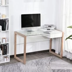HOMCOM Bureau Informatique Table De Travail Ordinateur Avec Grand Plateau En Verre Trempé Et Tiroir Intégré Idéal Pour Bureau Chambre 120 X 60 X 75 Cm Blanc Et Bois 8 HOMCOM Bureau Informatique Table De Travail Ordinateur Avec Grand Plateau En Verre Trempé Et Tiroir Intégré Idéal Pour Bureau Chambre 120 X 60 X 75 Cm Blanc Et Bois -France HOMCOM Soldes 2022 25008976 2