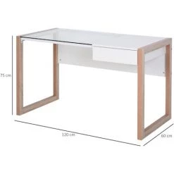 HOMCOM Bureau Informatique Table De Travail Ordinateur Avec Grand Plateau En Verre Trempé Et Tiroir Intégré Idéal Pour Bureau Chambre 120 X 60 X 75 Cm Blanc Et Bois 9 HOMCOM Bureau Informatique Table De Travail Ordinateur Avec Grand Plateau En Verre Trempé Et Tiroir Intégré Idéal Pour Bureau Chambre 120 X 60 X 75 Cm Blanc Et Bois -France HOMCOM Soldes 2022 25008976 3