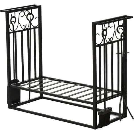 HOMCOM Serviteur De Cheminée - Porte Bûches - Range Bûches Multi Accessoires étagère 75L X 30l X 60H Cm Acier Noir 3 HOMCOM Serviteur De Cheminée - Porte Bûches - Range Bûches Multi Accessoires étagère 75L X 30l X 60H Cm Acier Noir
