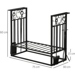 HOMCOM Serviteur De Cheminée - Porte Bûches - Range Bûches Multi Accessoires étagère 75L X 30l X 60H Cm Acier Noir 9 HOMCOM Serviteur De Cheminée - Porte Bûches - Range Bûches Multi Accessoires étagère 75L X 30l X 60H Cm Acier Noir -France HOMCOM Soldes 2022 25009038 3