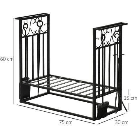 HOMCOM Serviteur De Cheminée - Porte Bûches - Range Bûches Multi Accessoires étagère 75L X 30l X 60H Cm Acier Noir 5 HOMCOM Serviteur De Cheminée - Porte Bûches - Range Bûches Multi Accessoires étagère 75L X 30l X 60H Cm Acier Noir – Image 3