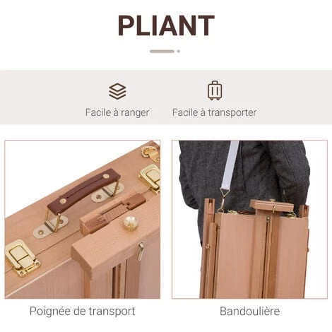 HOMCOM Chevalet D'artiste Sur Pieds Pliable Mallette De Peinture Chevalet Avec Rangement Hauteur Réglable Bois De Hêtre Clair - Marron 6 HOMCOM Chevalet D'artiste Sur Pieds Pliable Mallette De Peinture Chevalet Avec Rangement Hauteur Réglable Bois De Hêtre Clair - Marron – Image 4