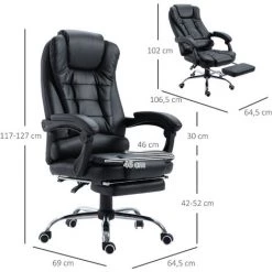HOMCOM Fauteuil De Bureau Fauteuil Manager Grand Confort Dossier Inclinable Roulettes P.U 65 X 69 X 127 Cm Noir -France HOMCOM Soldes 2022 25009218 3