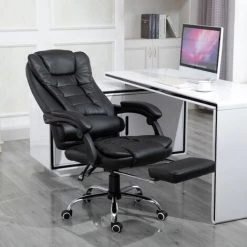 HOMCOM Fauteuil De Bureau Fauteuil Manager Grand Confort Dossier Inclinable Roulettes P.U 65 X 69 X 127 Cm Noir -France HOMCOM Soldes 2022 25009218 4